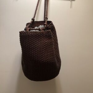 Eddie Bauer Leather Basket Weave Bucket Bag